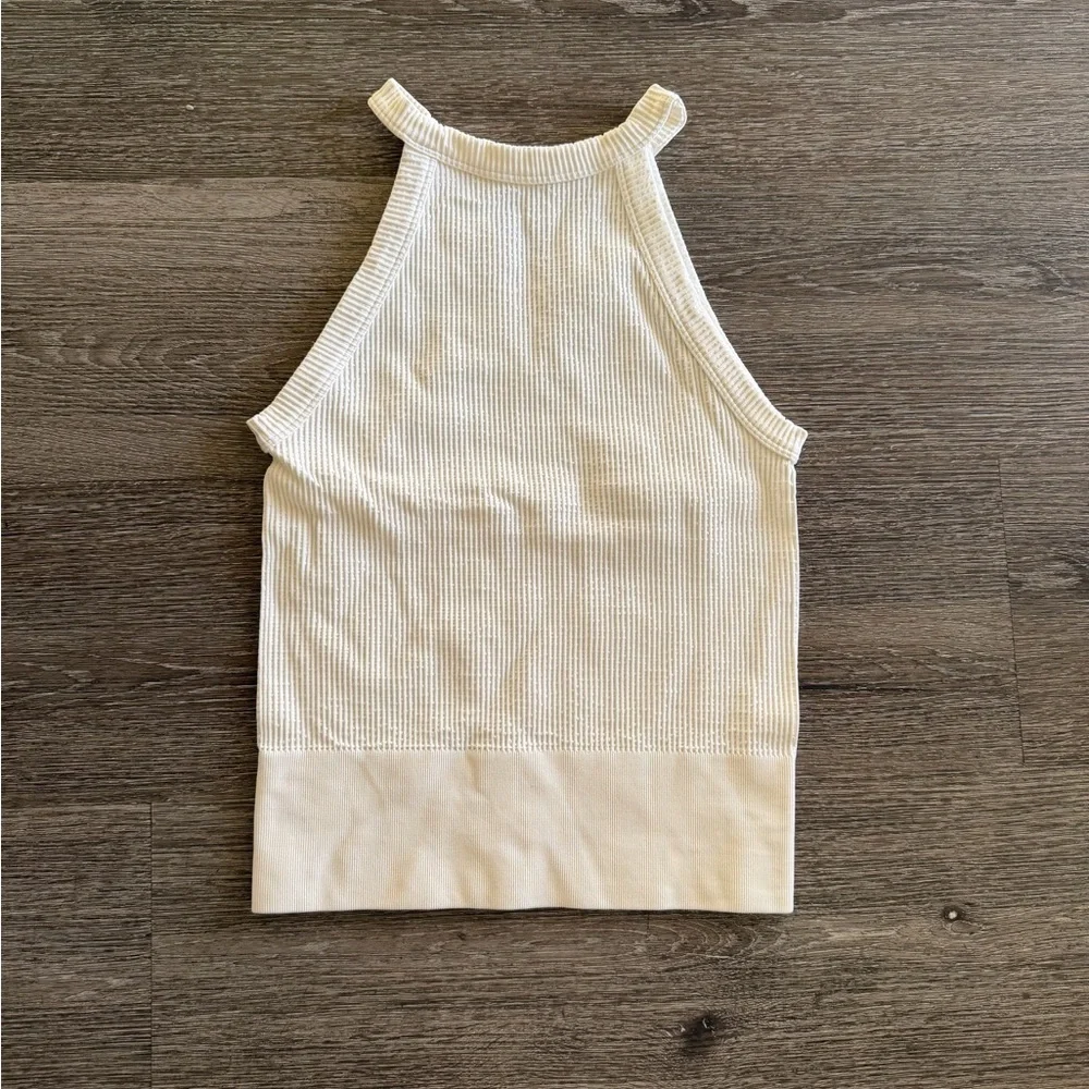 Free People Cream Ribbed Knit Top
